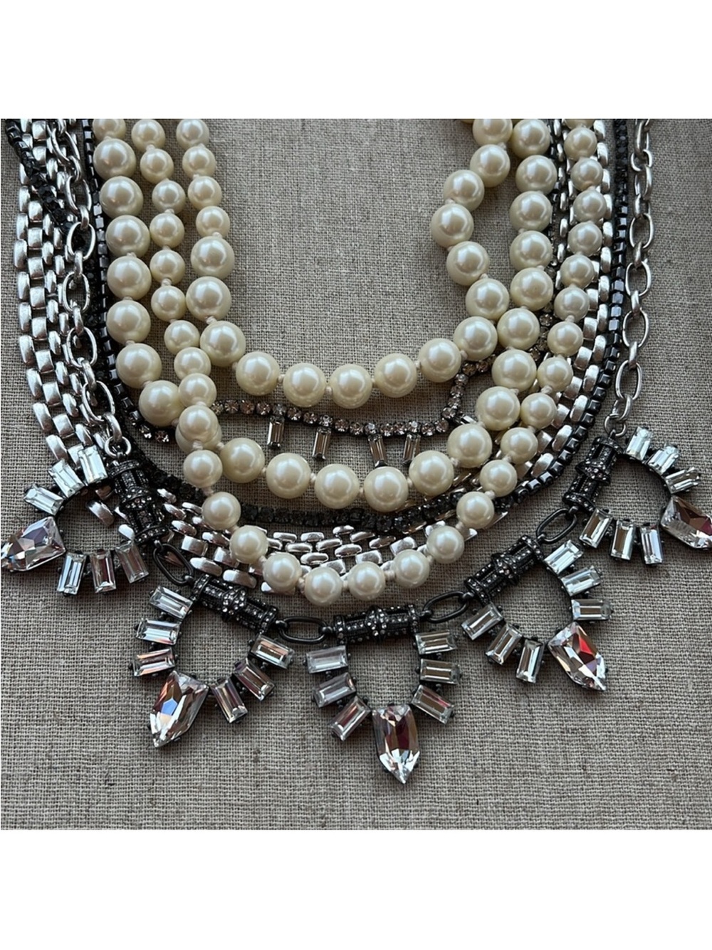 Stella & Dot Pearl and Silver Crystal Layered Statement Necklace